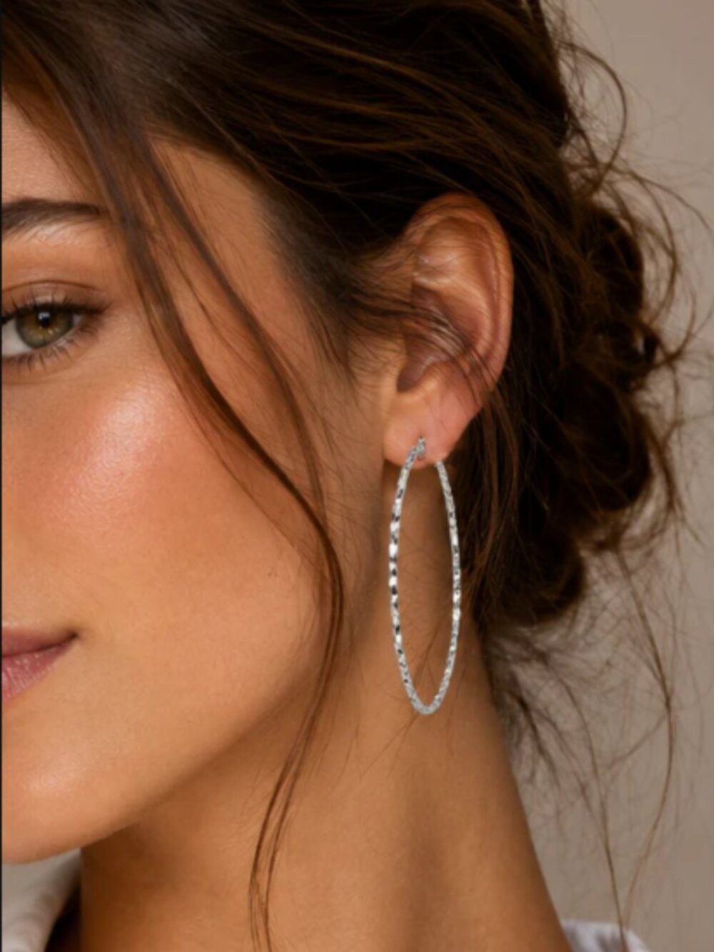 Sterling Silver 925 High Polished Diamond Cut Twisted Oval Hoop Earrings 40mm